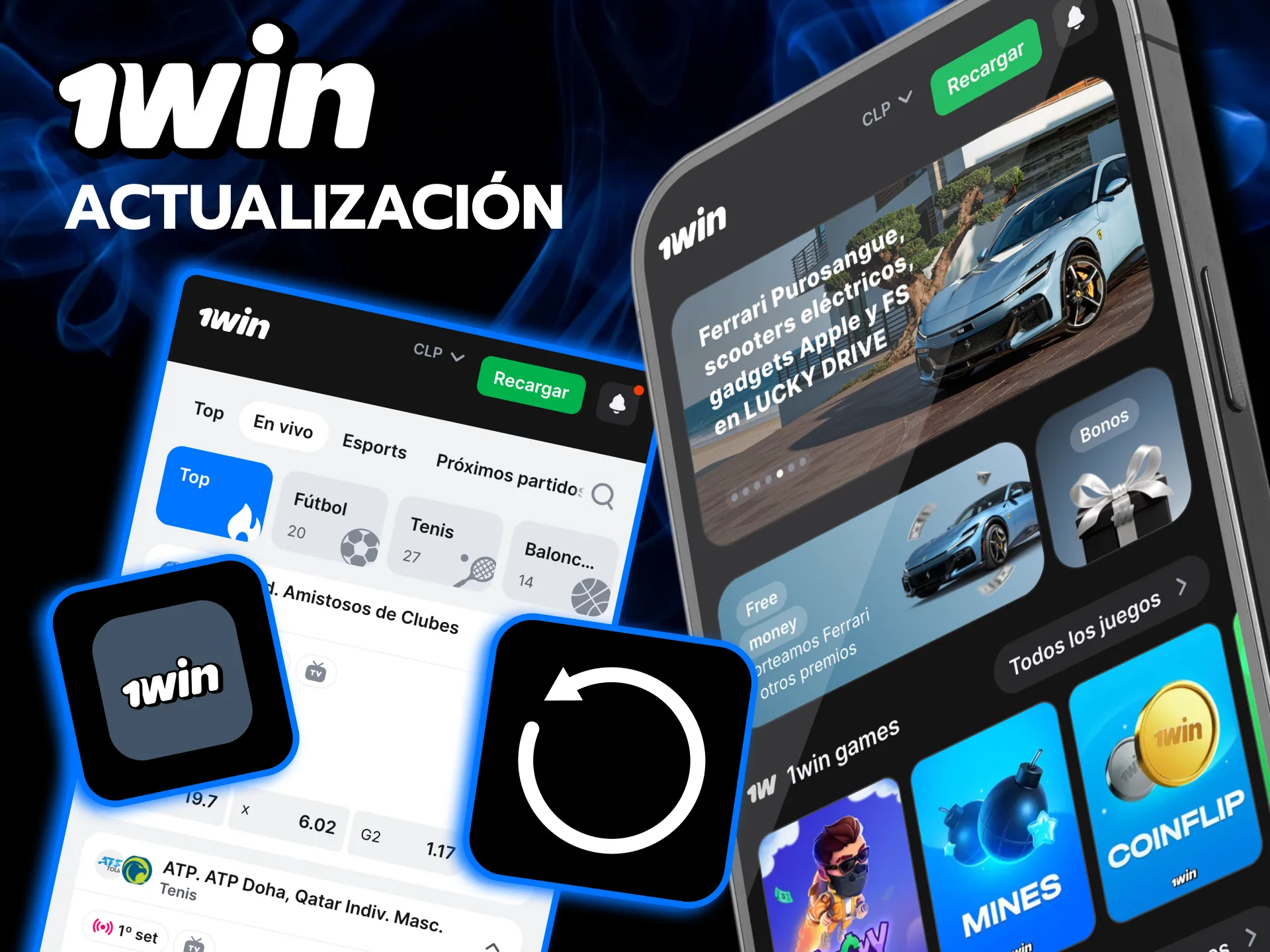 Descarga el nuevo APK de 1win y reemplaza la versión.