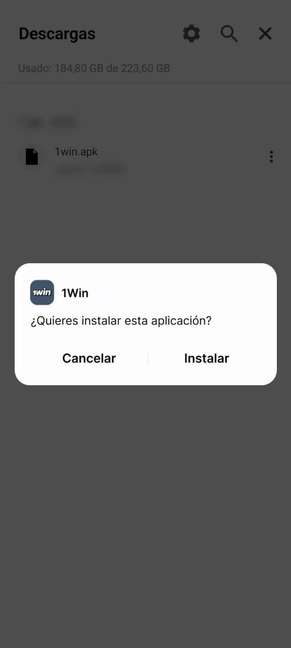 Inicie el proceso de instalación de la aplicación 1win.