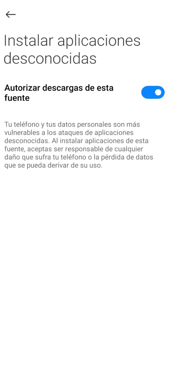 Permite instalaciones desde fuentes desconocidas para obtener el archivo APK de 1win.