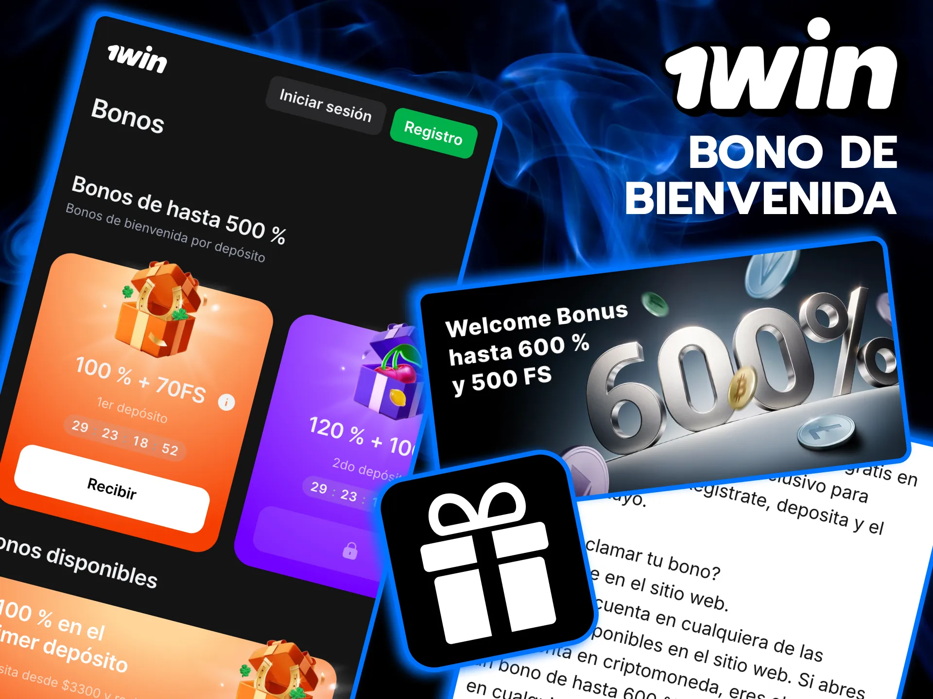 Beneficio de registro en 1win con bonos acumulados.