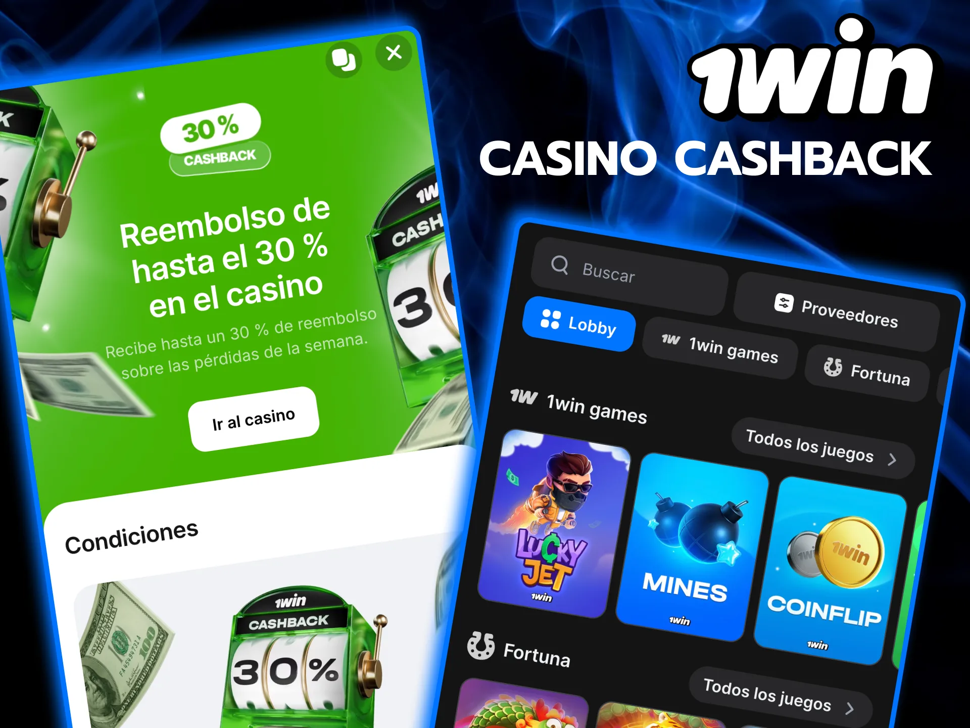 Bonificación de cashback en 1win Chile hasta treinta por ciento.