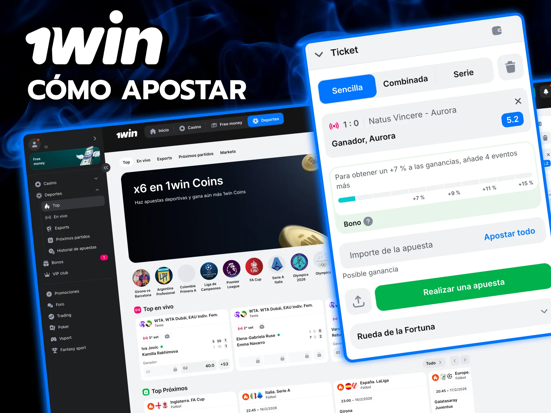 Proceso sencillo para apostar en 1win con saldo activo.