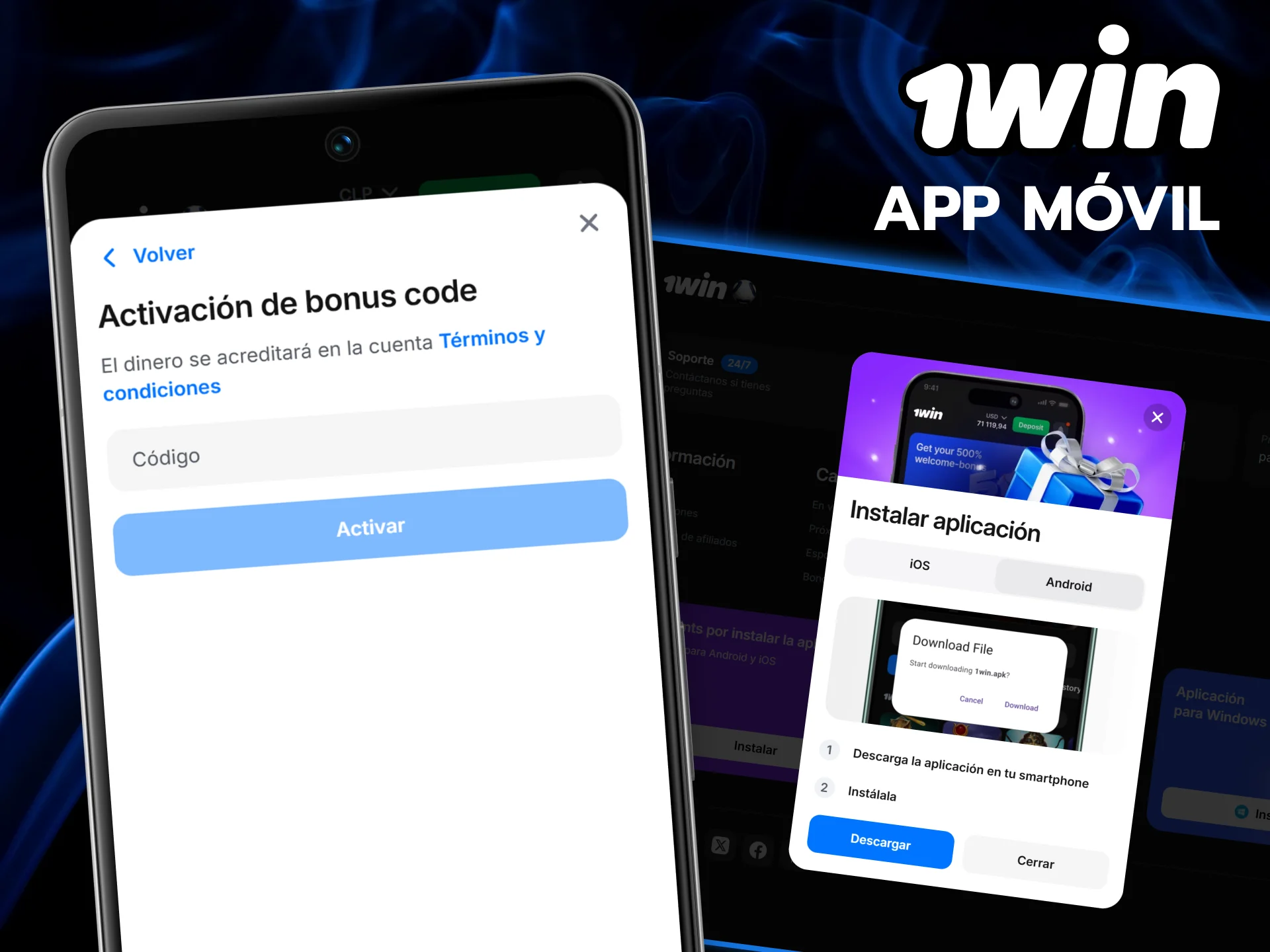 Activa tus códigos promocionales en cualquier lugar instalando la aplicación móvil de 1win.
