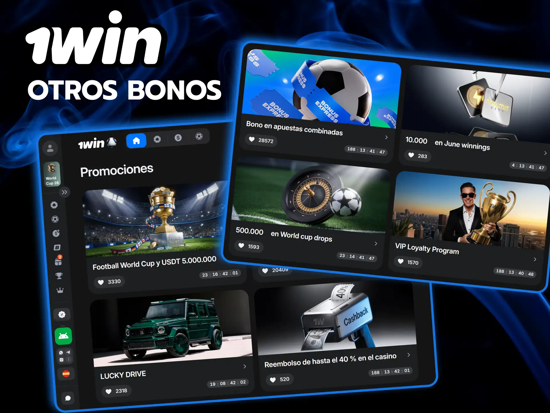 Explora la sección de promociones y descubre otros fantásticos bonos que ofrece 1win.