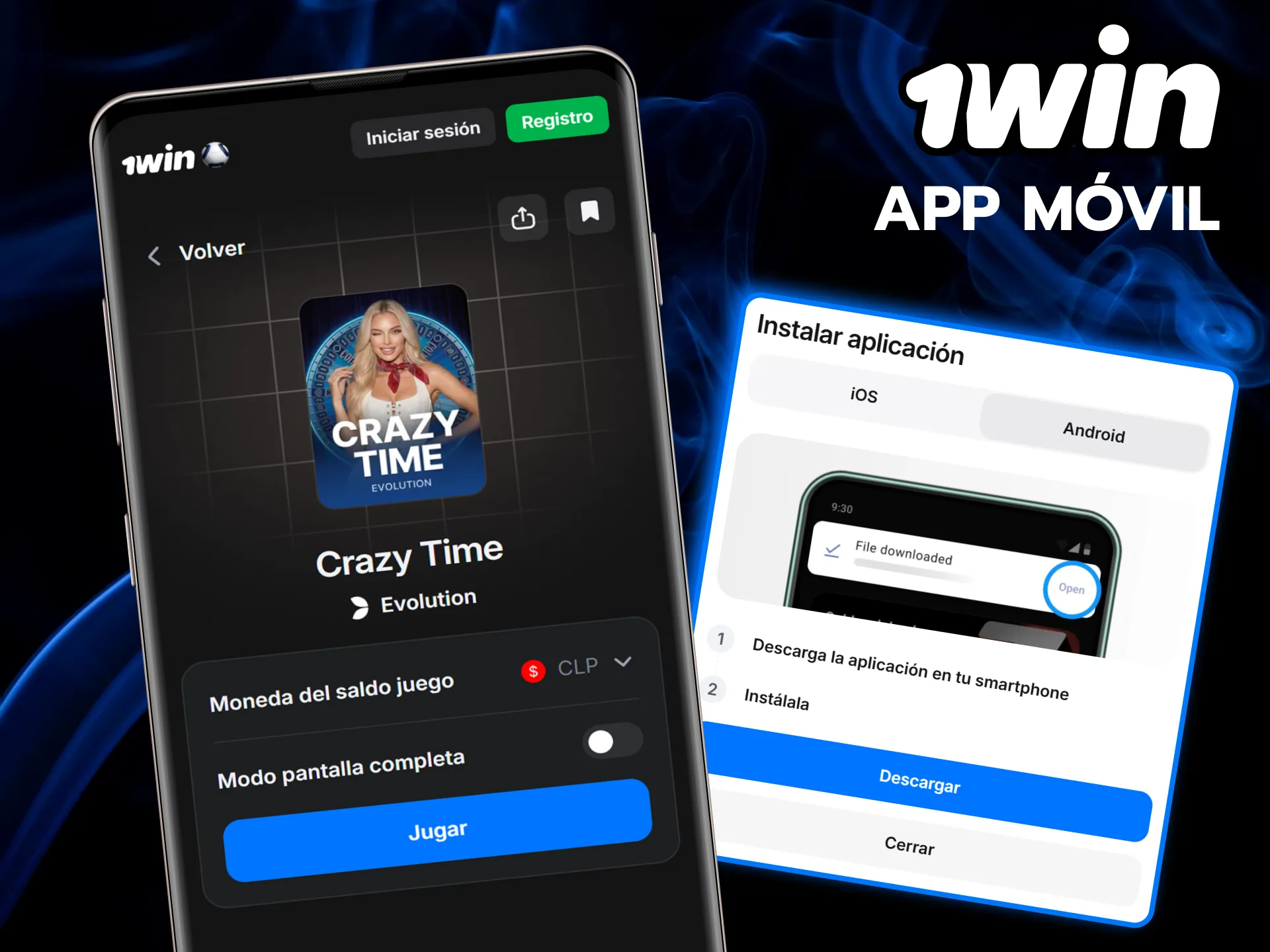 Llévate toda la diversión de Crazy Time contigo descargando la aplicación 1win.
